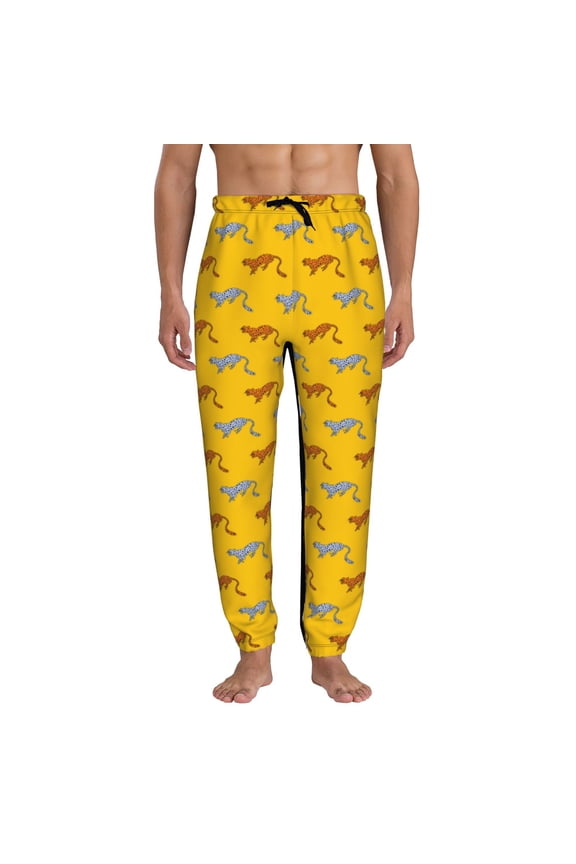 Leopard Print Print Active Tech Joggers for Men, Mens Sweatpants Lounge Pants with Pockets-Small