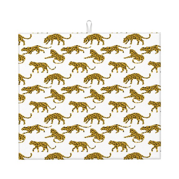 Xecao Leopard Print Print Dish Drying Mat for Kitchen Counter,Absorbent Coffee Bar Mat, Dish Drainer Rack Mats,Dining Room Decoration