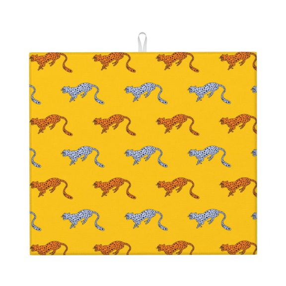Xecao Leopard Print Print Dish Drying Mat for Kitchen Counter,Absorbent Coffee Bar Mat, Dish Drainer Rack Mats,Dining Room Decoration