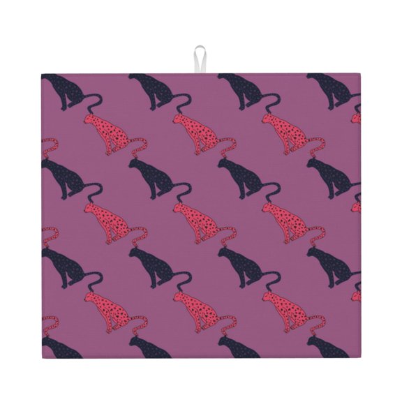 Xecao Leopard Print Print Dish Drying Mat for Kitchen Counter,Absorbent Coffee Bar Mat, Dish Drainer Rack Mats,Dining Room Decoration