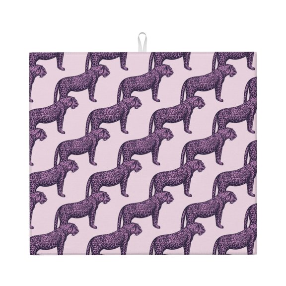 Xecao Leopard Print Print Dish Drying Mat for Kitchen Counter,Absorbent Coffee Bar Mat, Dish Drainer Rack Mats,Dining Room Decoration