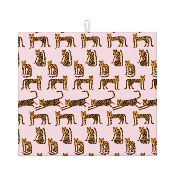 Xecao Leopard Print Print Dish Drying Mat for Kitchen Counter,Absorbent Coffee Bar Mat, Dish Drainer Rack Mats,Dining Room Decoration
