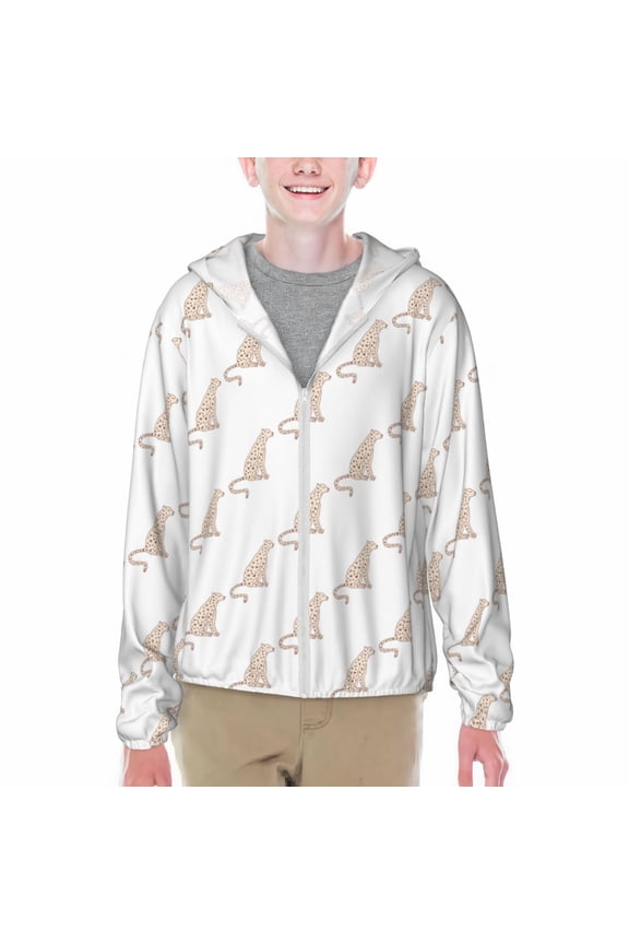 Leopard Print Print Fishing Shirts for teenager Long Sleeve UV Sun Protection Hoodie with Zipper Outdoor Hiking Shirts-Large