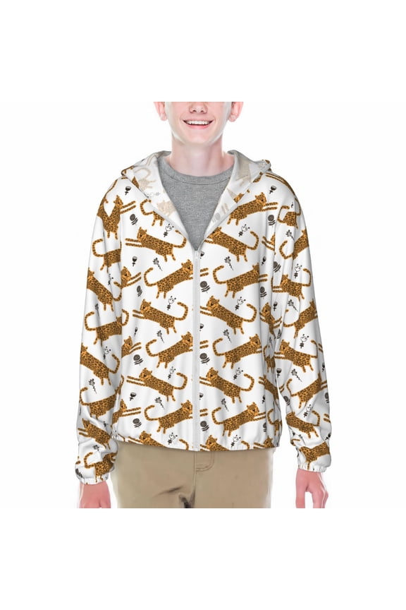 Leopard Print Print Fishing Shirts for teenager Long Sleeve UV Sun Protection Hoodie with Zipper Outdoor Hiking Shirts-XX-Large