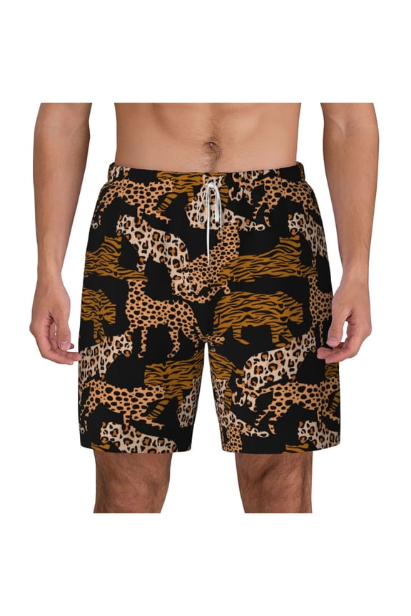 Leopard Print for Men's Swimming Trunks Swim Trunks Quick Dry Swim Shorts with Mesh Lining Funny Swimwear Bathing Suits