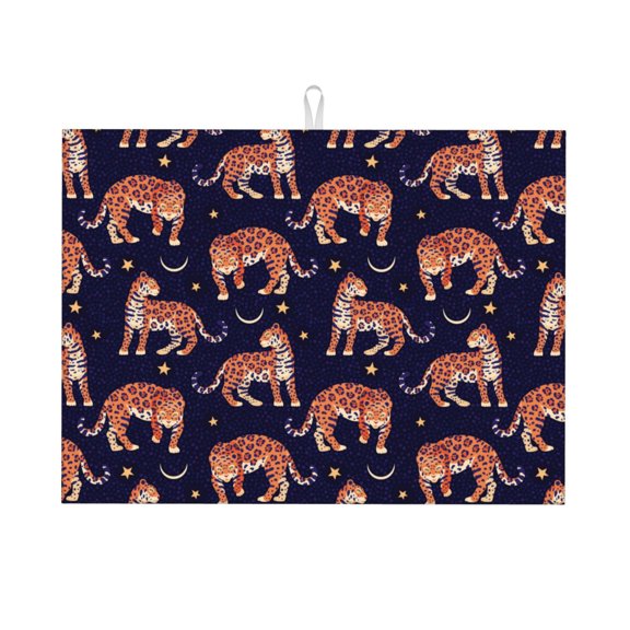 Xecao Leopard Print patten Microfiber Dish Drying Mat,Absorbent Dish Drainer Kitchen Counter,Super Absorbent Dish Drying Pads 1824 Inch