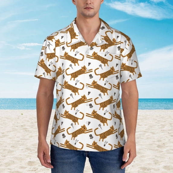 Xecao Leopard Print print Hawaiian shirt - a stylish short-sleeve button-down for men, perfect for casual beach and tropical outings.