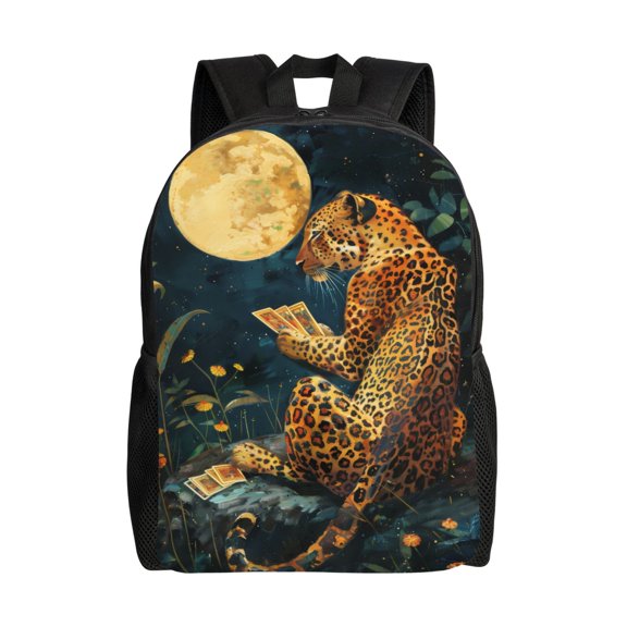 Xecao Leopard Reading Tarot Cards Print School Backpack with Laptop Compartment Small Travel Laptop Backpack for Women Men Waterproof College Backpack Simple School Bag