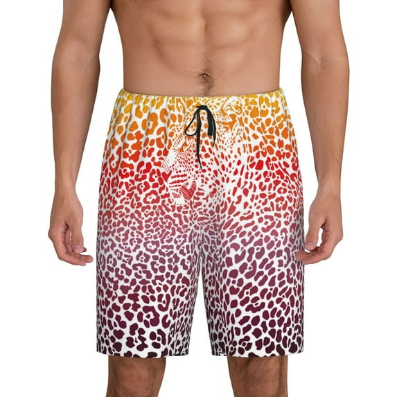 Xecao Leopard Skins And Heads Print Men's Sleepwear Shorts Pajama Bottom Lounge Short ,Nightwear with Convenient Pockets for Relaxed Home Wear-Medium