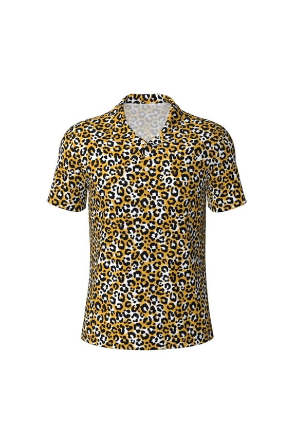Leopard for Mens' Casual Short Sleeve Button-Down Polo Shirts for a Classic Golf Look