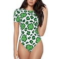 thumbnail image 1 of The Xecao Leopard print St. Patrick's Day Women's Crew Neck Body Suit, a short-sleeved bodysuit and basic swimsuit, both comfort and style for dating and daily life, 1 of 9