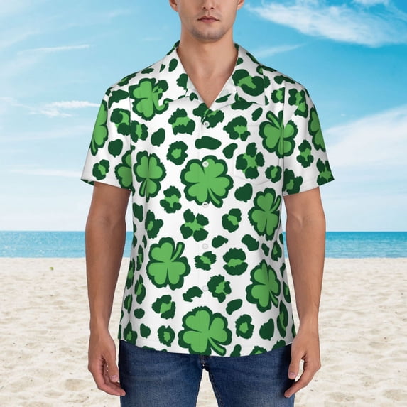 Xecao Leopard print St. Patrick's Day print Hawaiian shirt - a stylish short-sleeve button-down for men, perfect for casual beach and tropical outings.