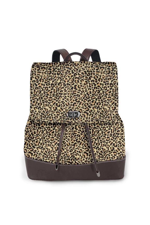 Leopard2 Print Large Backpack Soft Leather for Women Travel with Compartment, Adjustable Convertible Strap