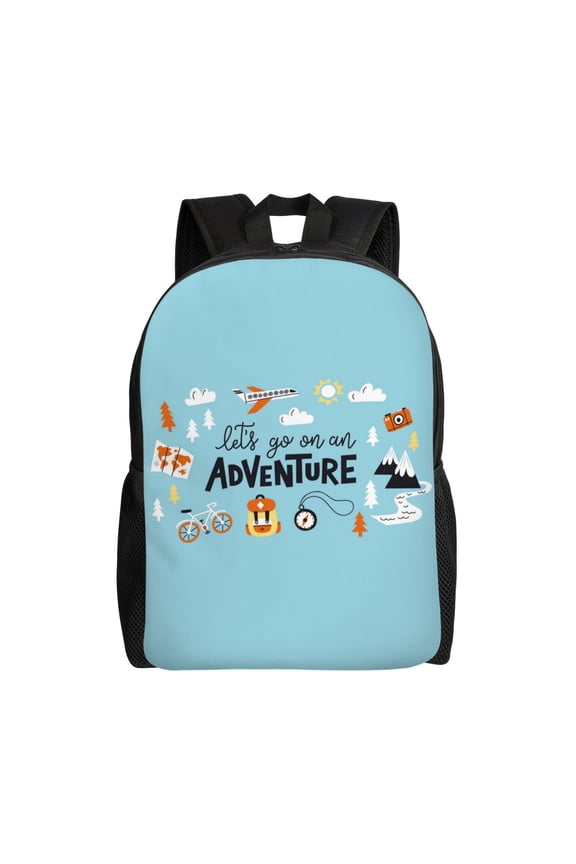 Let's Go on an Adventure Print School Backpack with Laptop Compartment Small Travel Laptop Backpack for Women Men Waterproof College Backpack Simple School Bag