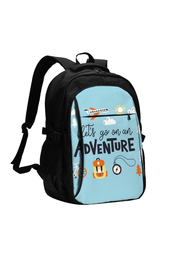 Let's Go on an Adventure for Travel Laptop Backpack, USB-Charging-Enabled, Spacious Business Backpack for Men and Women,College School Computer Bag