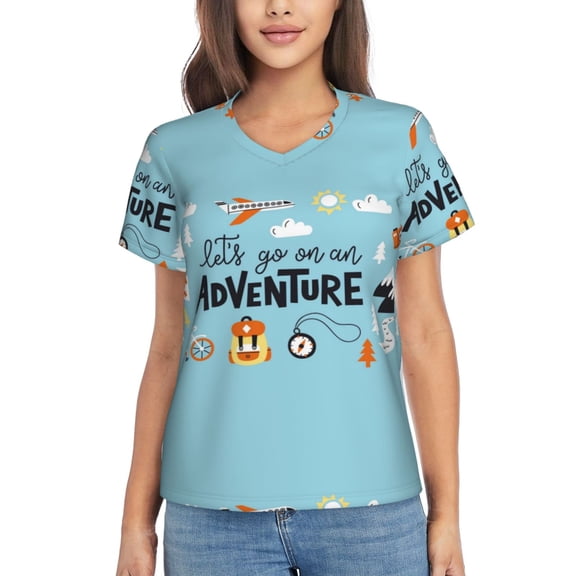 Xecao Let's Go on an Adventure for Women's V-Neck T-Shirts-Elegant Half-Sleeve Tops Perfect for Summer-XX-Large