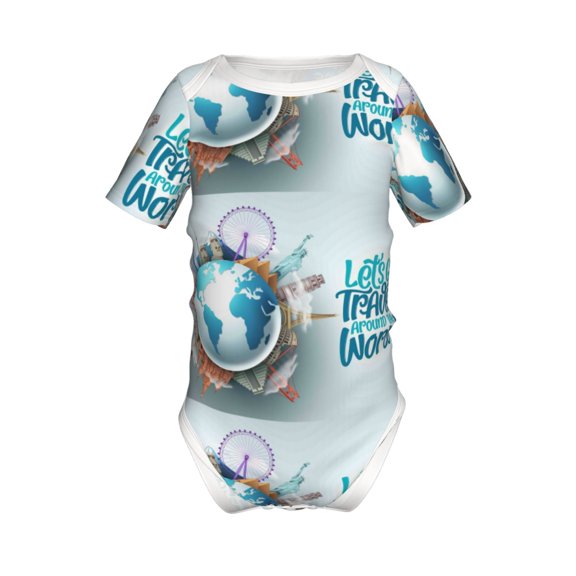 Xecao Let's go Travel Pattern Baby Climbing Bodysuit Short Sleeve Onesie Unisex 0-12 Months Baby Shirt Newborn Outfits Crotch snap design-12 Months