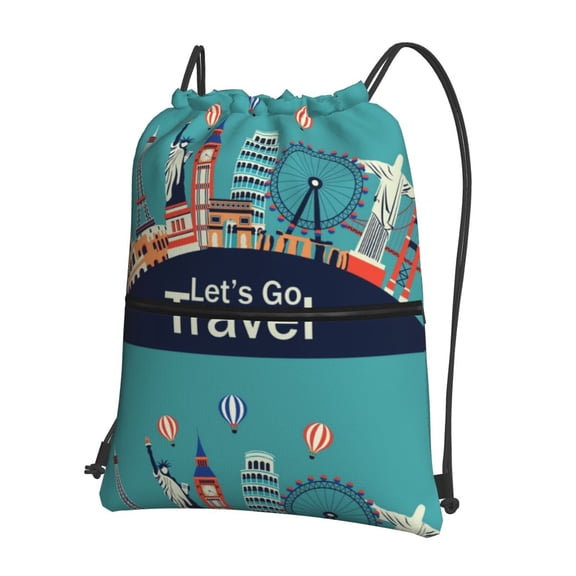 Xecao Let's go Travel for Drawstring Bags,Pull String Backpack Bags,String Bag Sackpack