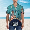 thumbnail image 1 of Xecao Let's go Travel print Hawaiian shirt - a stylish short-sleeve button-down for men, perfect for casual beach and tropical outings., 1 of 9