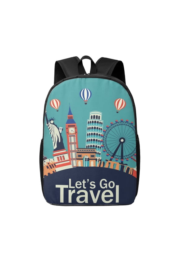 Let's go Travel print Travel Backpack, Large Computer Backpack for Men Women, College School Rucksack Book Bag