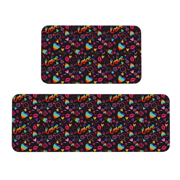 Xecao Lgbt Rainbow For Pride Patten Kitchen Rugs and Mats Sets,2 Pieces Non-Slip Washable Rugs, Kitchen Mat for Floor,Suit for Kitchen Decor and Accessories