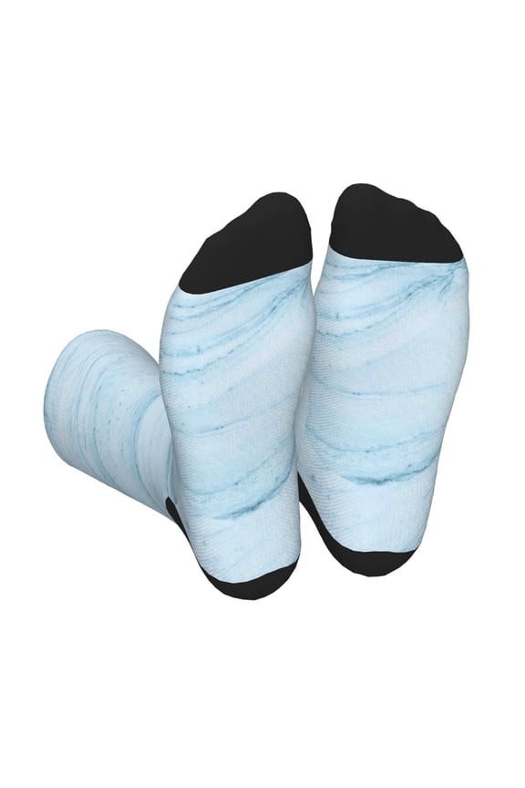 Xecao Light Blue Marble Print Crew Socks for Men and Women, Men's Soft Moisture-wicking Sock