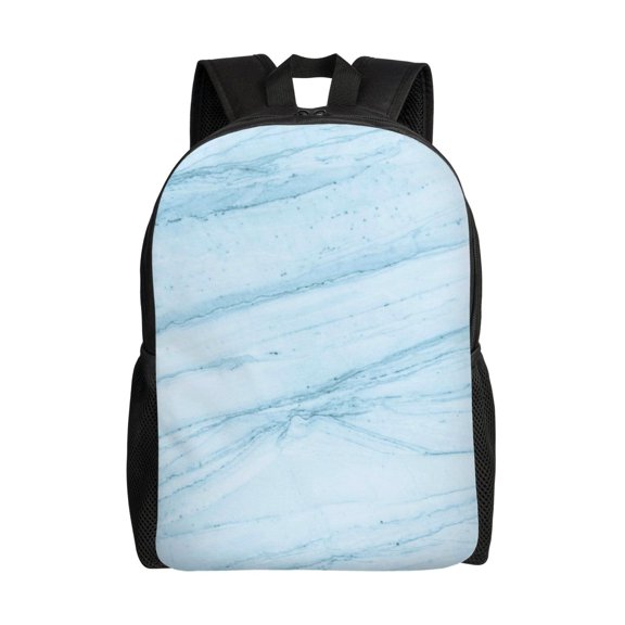 Xecao Light Blue Marble Print School Backpack with Laptop Compartment Small Travel Laptop Backpack for Women Men Waterproof College Backpack Simple School Bag