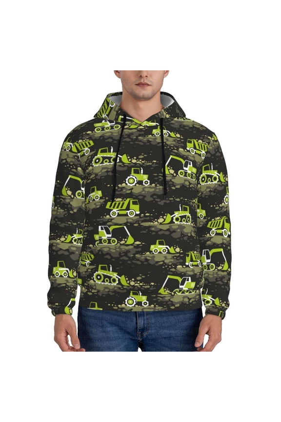 Light Green Excavator Pattern Men's Adult Pullover Hoodie,Hooded Sweatshirt-Medium