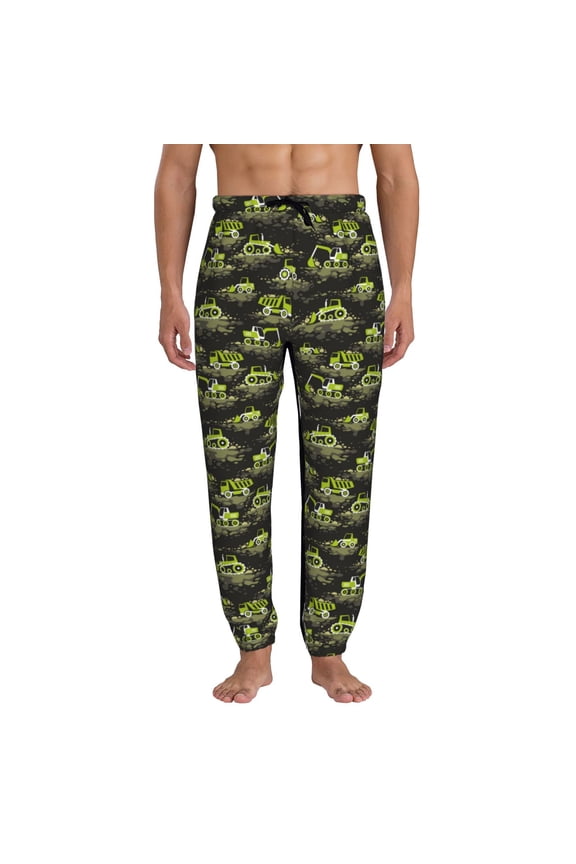 Light Green Excavator Print Active Tech Joggers for Men, Mens Sweatpants Lounge Pants with Pockets-Medium