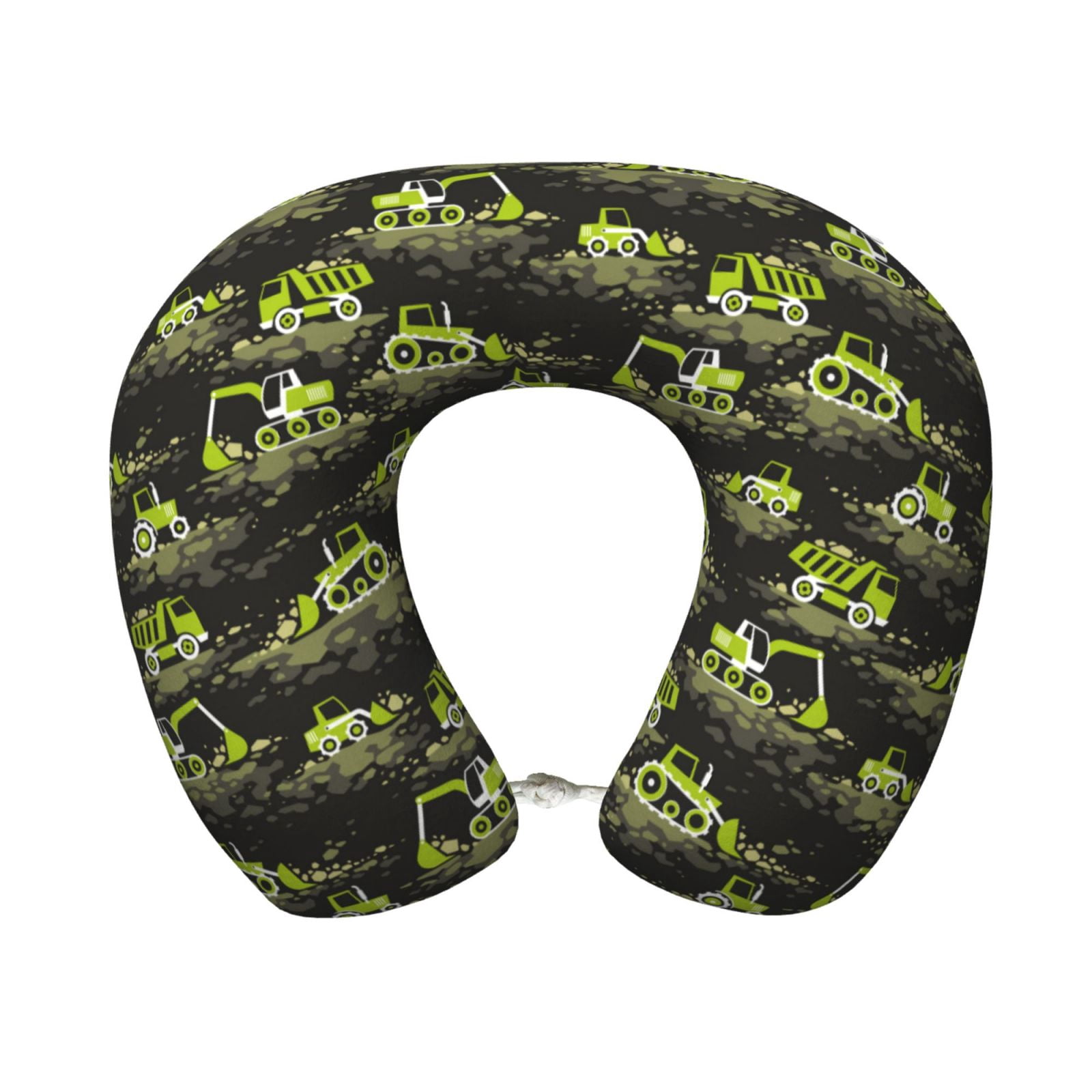 Xecao Light Green Excavator Print Memory Foam Cervical Neck Pillow Versatile U-Shaped Pillows for Home,Office,Camping,Travelling,Soft Washable Cover