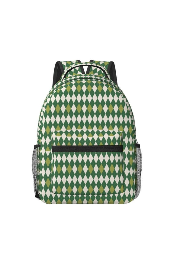 Light Green Squares Travel Backpack: A spacious, stylish computer backpack ideal for men and women, perfect for college, school, or daily travels