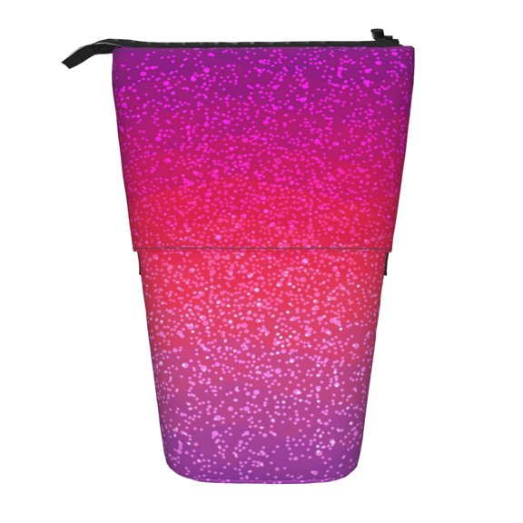 Xecao Light Purple Glitter Print Telescopic Pencil Bag Pen Holder Pop Up Stationery Case Stand-up Retractable Transformer Bag Standing Organizer
