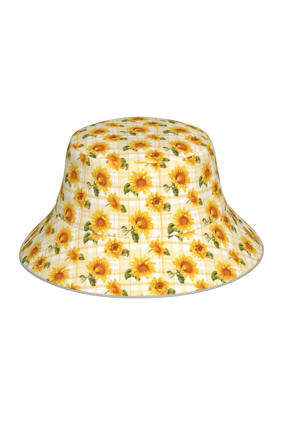Light Yellow Plaid Sunflower Print Men and Women Night Reflective Hat Runner Cap Visor Bucket Hat Boonie Cap