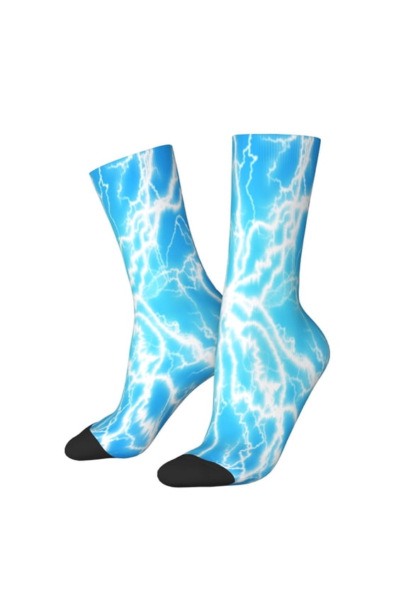 Light blue flash Pattern Sport Socks for Women and Men Crew Socks Sporty Calf Socks Casual Socks