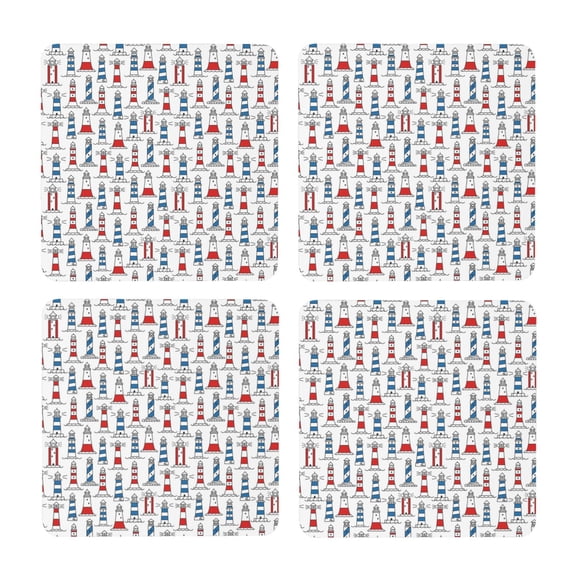 Xecao Lighthouse And Beacon for MDF Cork Coaster 4 Pcs,Drink Coasters,Suit for House Warming Gifts New Home ,Coffee Table Decor-Square