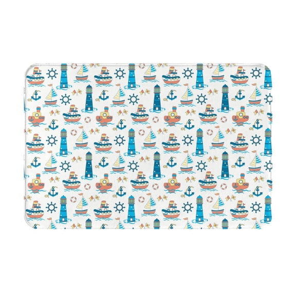 Xecao Lighthouse And Sea print Flannel Mat: Non-slip, 16x24in. Ideal for kitchen, bedroom, bath & living room.