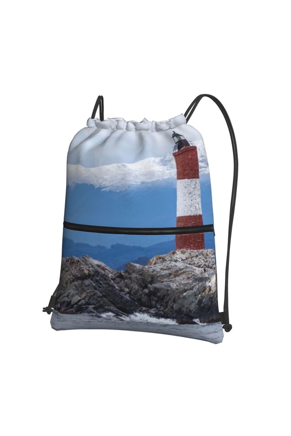 Lighthouse On The Waters for Drawstring Bags,Pull String Backpack Bags,String Bag Sackpack