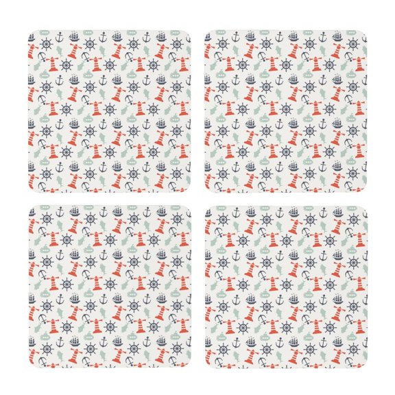 Xecao Lighthouse Sailboat for MDF Cork Coaster 4 Pcs,Drink Coasters,Suit for House Warming Gifts New Home ,Coffee Table Decor-Square