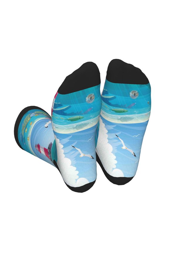 Lighthouse Sea Port Print Crew Socks for Men and Women, Men's Soft Moisture-wicking Sock