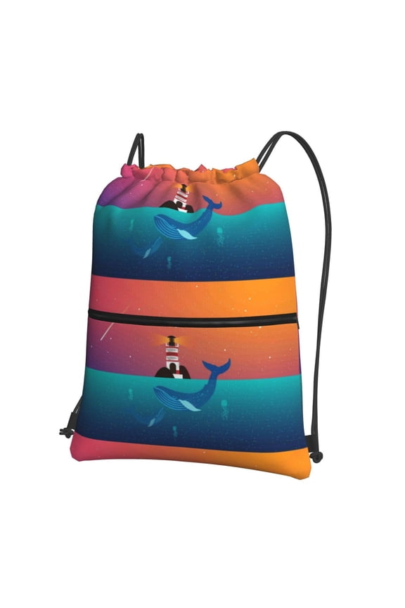 Lighthouse and Whale for Drawstring Bags,Pull String Backpack Bags,String Bag Sackpack