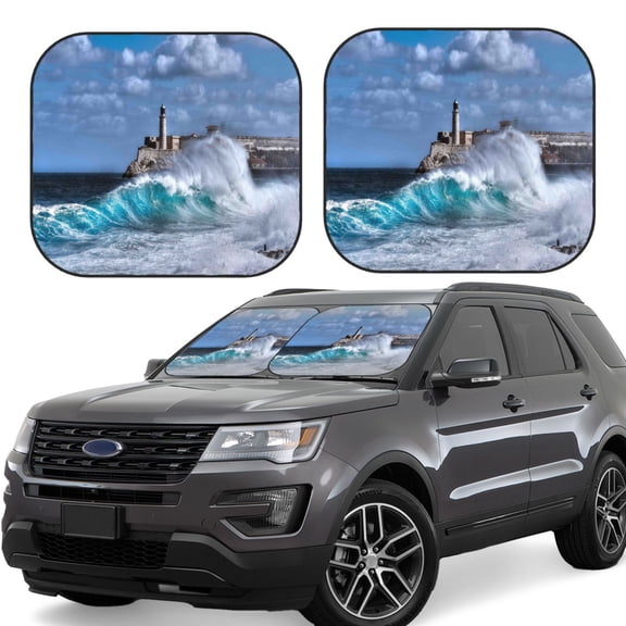 Xecao Lighthouse in Havana for Foldable Car Sun Shades (2-Pack) offer sun protection with an easy-fold design for convenient windshield shading.