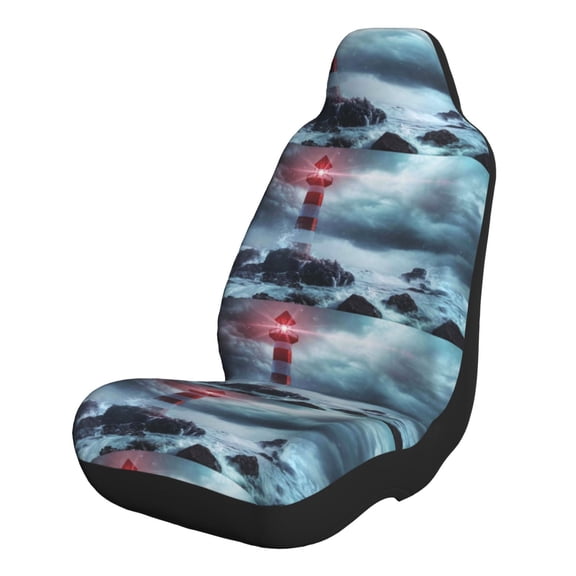 Xecao Lighthouse in a Stormy Sea for Automotive Seat Covers for Cars Trucks and SUVs – Gray Car Seat Covers for Front Seats, Truck Seat Protectors-1