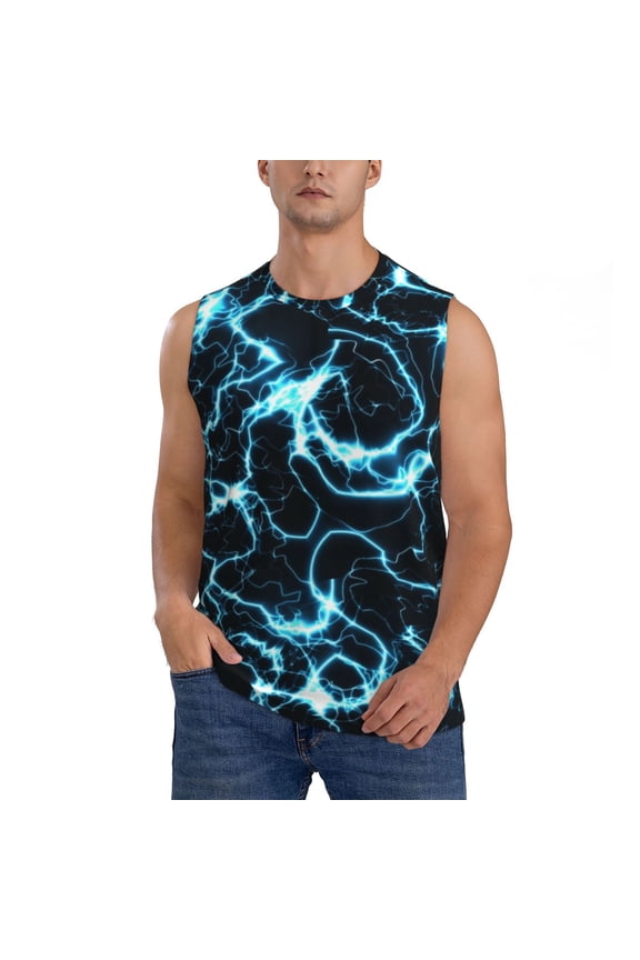 Lightning Print Men's Tank Top: Sleek Sleeveless Tee for Casual Sports and Beach Occasions-