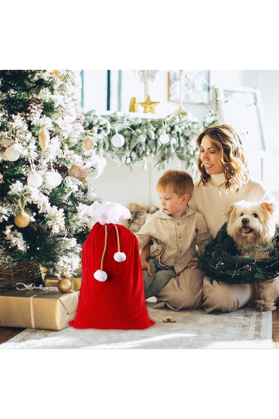 Christmas Gift Bag Large, Velvet Red Santa Sack 27"x39"/20"x27" Xmas Present Bags for Holiday Decorations Home Mall Party Surprise Storage