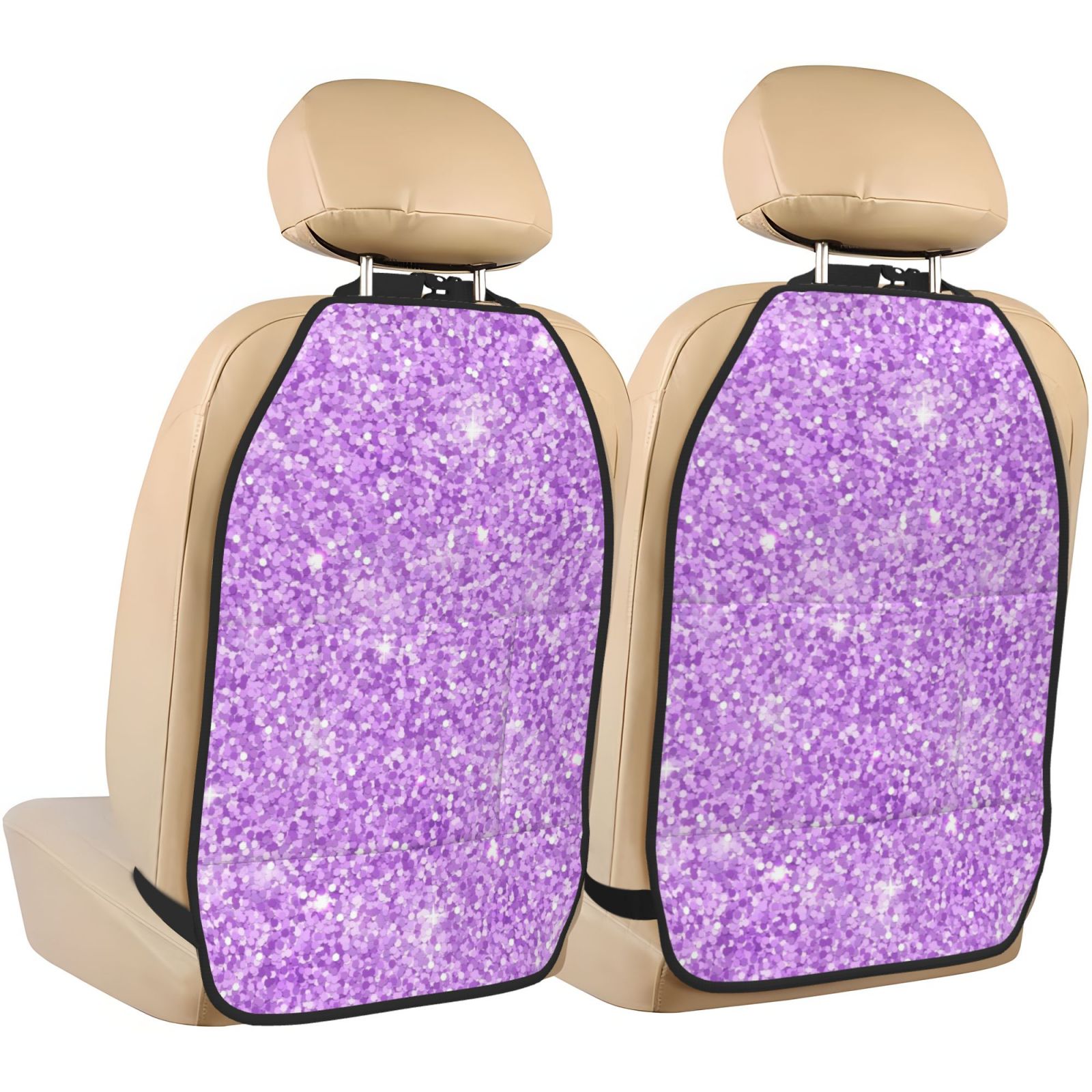 Xecao Lilac Glittering Pattern Car Seat Back Protector 2 Pack Large Capacity Pocket, Kick Mats Back Seat Protector