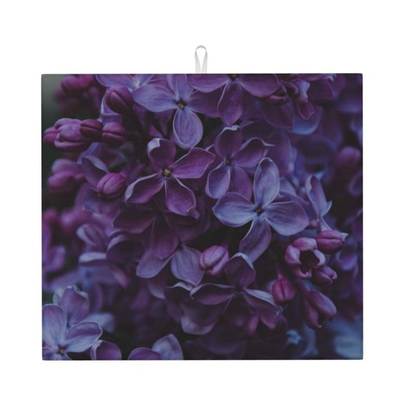 Xecao Lilac Print Dish Drying Mat for Kitchen Counter,Absorbent Coffee Bar Mat, Dish Drainer Rack Mats,Dining Room Decoration