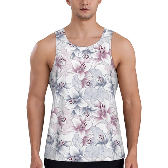 Xecao Lilies Flowers Men's Tank Top Workout Quick Dry Sleeveless Gym Jogging Muscle Shirts Summer Swim Beach Tops