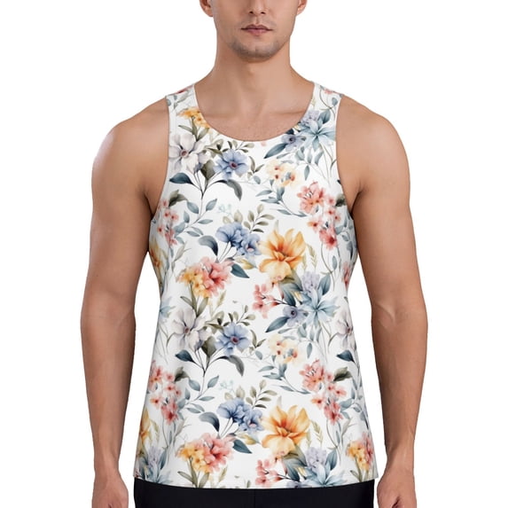 Xecao Lilies Flowers Men's Tank Top Workout Quick Dry Sleeveless Gym Jogging Muscle Shirts Summer Swim Beach Tops