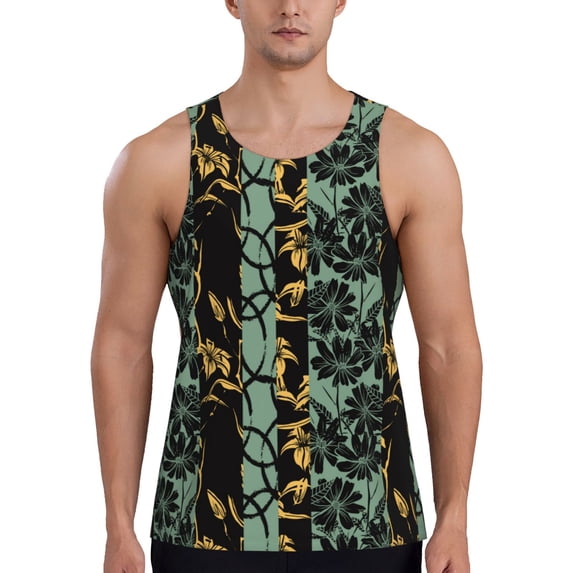 Xecao Lilies Flowers Men's Tank Top Workout Quick Dry Sleeveless Gym Jogging Muscle Shirts Summer Swim Beach Tops
