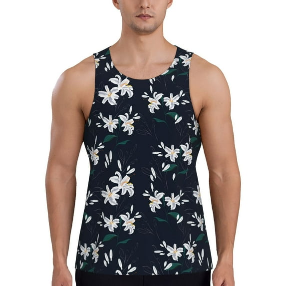 Xecao Lilies Flowers Men's Tank Top Workout Quick Dry Sleeveless Gym Jogging Muscle Shirts Summer Swim Beach Tops